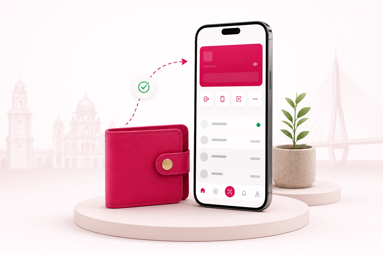 Secure digital wallet transfer represented by a card, mobile device, and confirmed money flow